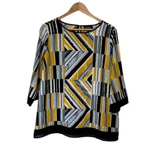 Bob Mackie Wearable Art yellow geometric print shirt blouse large